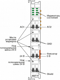 Модуль аналогового вывода, 2 канала, 16 разрядов, выходной сигнал 0–20 или 4–20 мА